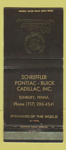 Matchbook Cover - Schreffler Pontiac Buick Cadillac Sunbury PA WEAR 30 Strike