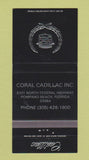 Matchbook Cover - Coral Cadillac Pompano Beach FL 30 Strike