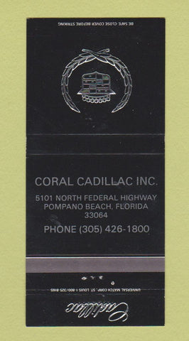 Matchbook Cover - Coral Cadillac Pompano Beach FL 30 Strike