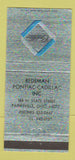Matchbook Cover - Redeman Pontiac Cadillac Painesville OH 30 Strike