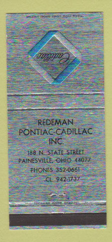 Matchbook Cover - Redeman Pontiac Cadillac Painesville OH 30 Strike