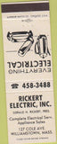 Matchbook Cover - Rickert Electric Williamstown MA white