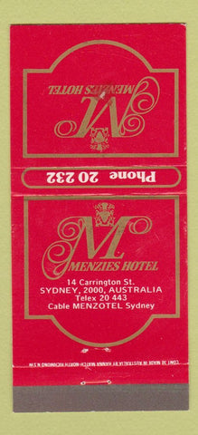 Matchbook Cover - Menzies Hotel Sydney Australia 30 Strike
