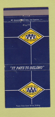 Matchbook Cover - California State AAA Auto Club 30 Strike