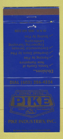 Matchbook Cover - Pike Industries fencing tennis courts Tilton NH 30 Strike