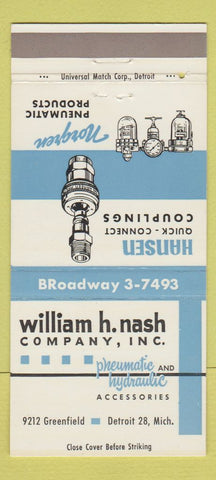 Matchbook Cover - William Nash Hansen Couplings Daetroit MI 30 Strike