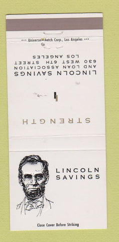 Matchbook Cover - Lincoln Savings Loan Los Angeles CA Abraham 30 Strike