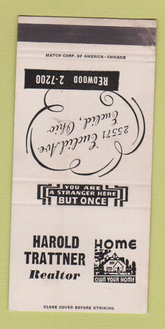 Matchbook Cover - Harold Trattner Real Estate Euclid OH SAMPLE WORN 30 Strike