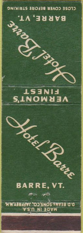 Matchbook Cover - Hotel Barre VT