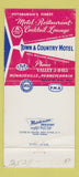 Matchbook Cover - Town and Country Motel Monroeville PA 30 Strike