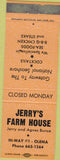 Matchbook Cover - Jerry's Farm House Olema CA BBQ