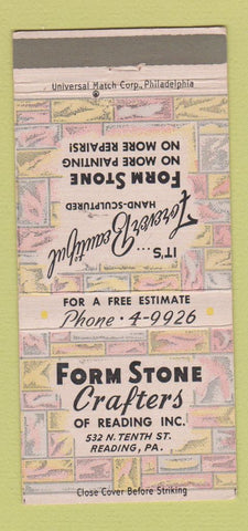 Matchbook Cover - Form Stone Crafter's Reading PA 30 Strike