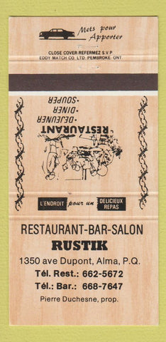 Matchbook Cover - Restaurant Bar Salon Rustik Alma QC 30 Strike