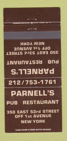 Matchbook Cover - Parnell's Pub Restaurant New York City 30 Strike