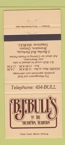 Matchbook Cover - BJ Bull's Brampton ON restaurant 30 Strike