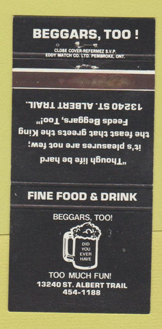 Matchbook Cover - Beggars Too! Restaurant Albert Trail WEAR 30 Strike