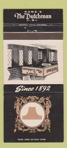 Matchbook Cover - Kunz's The Dutchman Restaurant Louisville KY 30 Strike