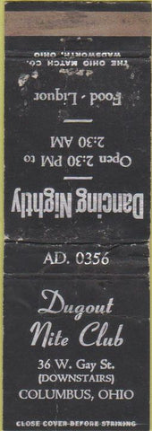 Matchbook Cover - Dugout Nite Club Columbus OH WORN