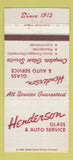 Matchbook Cover - Henderson Glass Auto Service Detroit MI Berkley 30 Strike