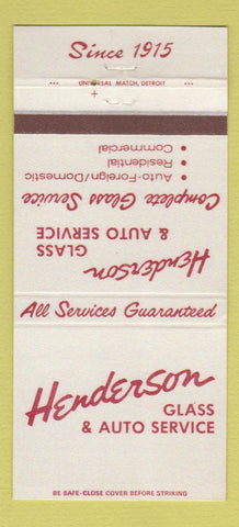 Matchbook Cover - Henderson Glass Auto Service Detroit MI Berkley 30 Strike