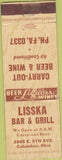 Matchbook Cover - Lisska Bar Grill Columbus OH WEAR