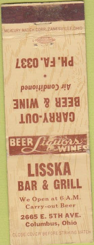 Matchbook Cover - Lisska Bar Grill Columbus OH WEAR