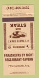 Matchbook Cover - Paraskevas Restaurant ON 30 Strike