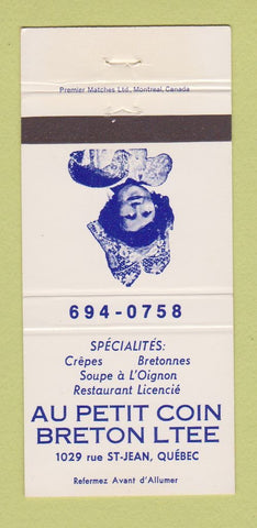 Matchbook Cover - Au Petit Coin Breton Ltee Quebec QC 30 Strike