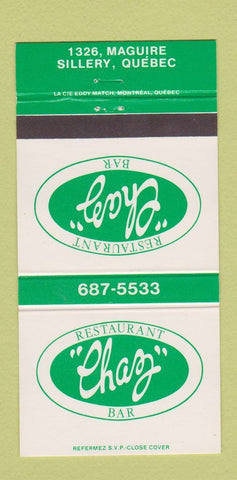 Matchbook Cover - Chaz Restaurant Bar Sillery QC 30 Strike