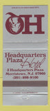 Matchbook Cover - Headquarters Plaza Hotel Morristown NJ 30 Strike