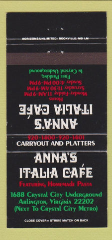 Matchbook Cover - Anna's Italia Cafe Arlington VA 30 Strike