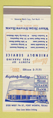 Matchbook Cover - West Side State Bank Fort Worth TX 30 Strike