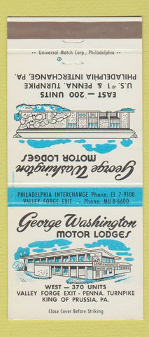 Matchbook Cover - George Washington Motor Lodges King of Prussia PA 30 Strike