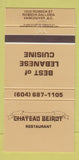 Matchbook Cover - Chateau Beirut Restaurant Vancouver BC Lebanese 30 Strike