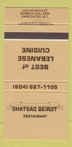 Matchbook Cover - Chateau Beirut Restaurant Vancouver BC Lebanese 30 Strike