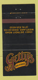 Matchbook Cover - Getty's Bar and Grill Westlake OH 30 Strike