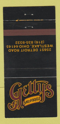 Matchbook Cover - Getty's Bar and Grill Westlake OH 30 Strike