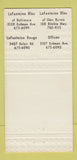 Matchbook Cover - La Fontaine Caterers  Baltimore MD Glen Gurnie 30 Strike