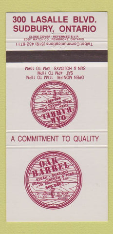 Matchbook Cover - Oak Barrel Restaurant Sudbury ON 30 Strike
