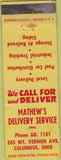 Matchbook Cover - Mathew's Delivery Service Columbus OH WEAR