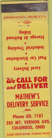 Matchbook Cover - Mathew's Delivery Service Columbus OH WEAR
