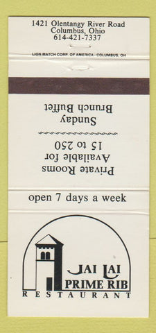 Matchbook Cover - Jai Lai Prime Rib Restaurant Columbus OH WHITE 30 Strike