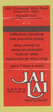 Matchbook Cover - Jai Lai Prime Rib Restaurant Columbus OH ORANGE 30 Strike