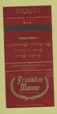 Matchbook Cover - Franklin Manor Restaurant West Boylston MA 30 Strike