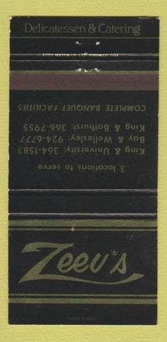 Matchbook Cover - Zeev's Restaurant Deli Toronto? 30 Strike