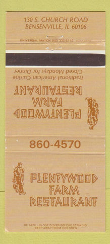 Matchbook Cover - Plentywood Farm Restaurant Bensenville IL 30 Strike