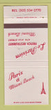Matchbook Cover - Le Parisien French Restaurant Miami Beach FL 30 Strike