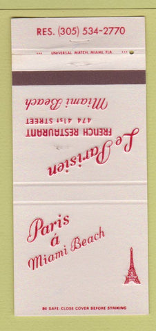 Matchbook Cover - Le Parisien French Restaurant Miami Beach FL 30 Strike