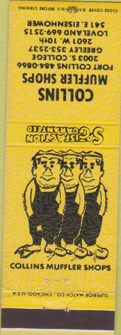 Matchbook Cover - Collins Muffler Shops Loveland Greeley CO yellow