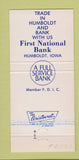 Matchbook Cover - 1st National Bank Humboldt IA 30 Strike